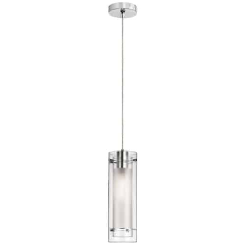 Dainolite 1 Light Pendant, Polished Chrome Finish, Clear Frosted Glass 22152-CF-PC