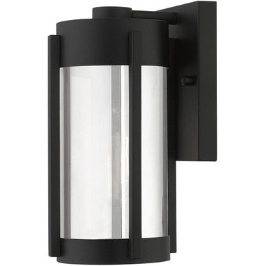 Livex Lighting Sheridan  Collection 1 Lt Black Outdoor Wall Lantern in Black with Brushed Nickel Candles 22380-04