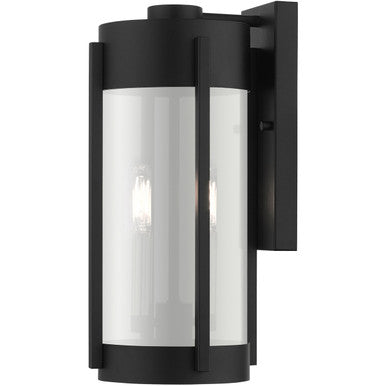 Livex Lighting Sheridan  Collection 2 Lt Black Outdoor Wall Lantern  in Black with Brushed Nickel Candles 22382-04