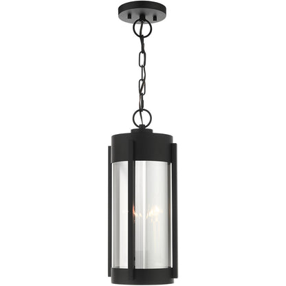 Livex Lighting Sheridan  Collection 2 Lt Black Outdoor Pendant Lantern  in Black with Brushed Nickel Candles 22385-04