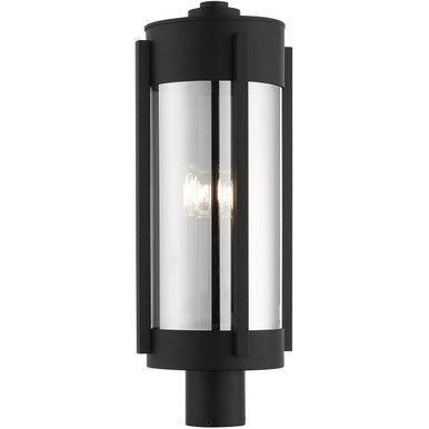 Livex Lighting Sheridan  Collection 3 Lt Black Outdoor Post Top Lantern in Black with Brushed Nickel Candles 22387-04