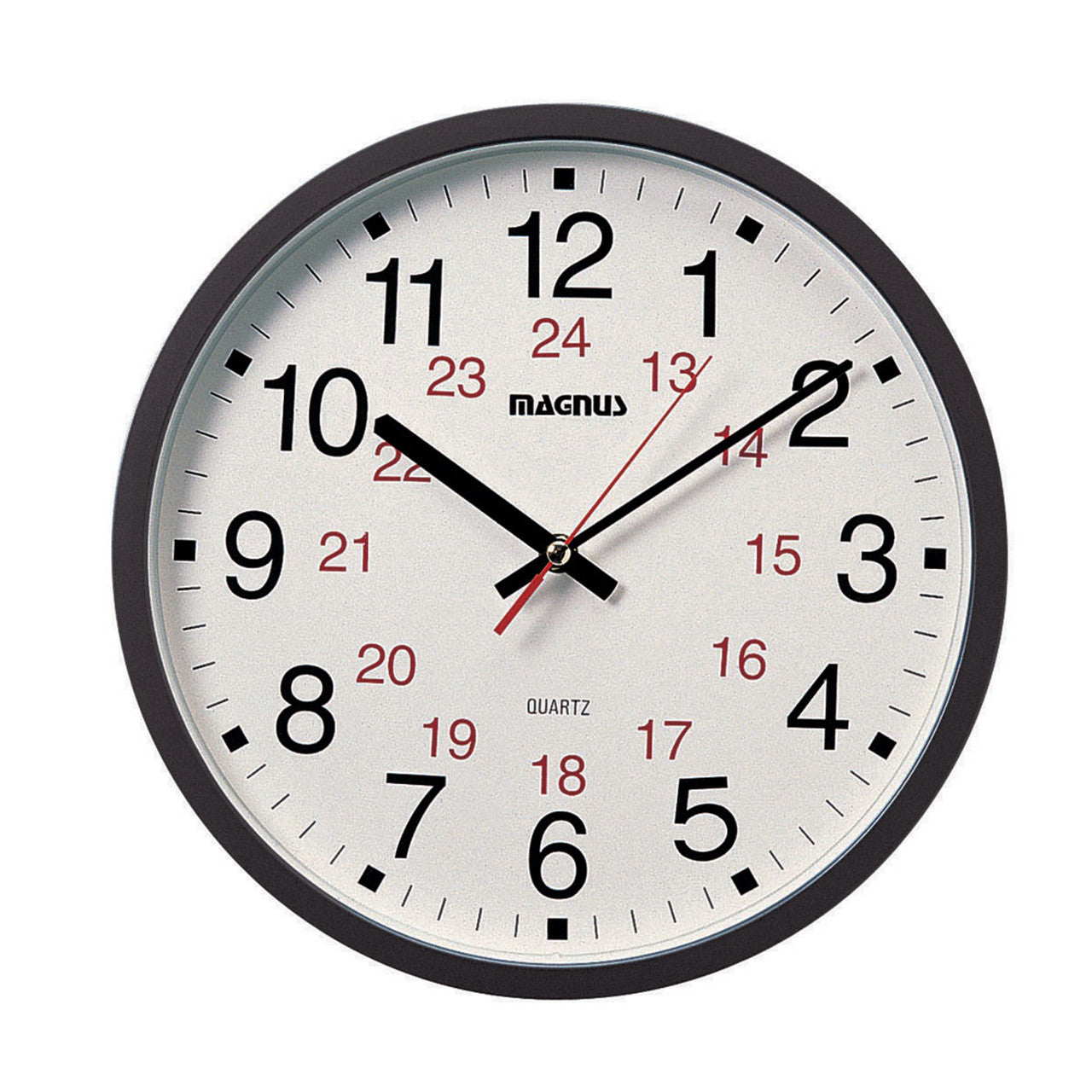 Dainolite 12/24 Hour Clock, Black, Sweep Style Second Hand, Glass Face 22502-BK