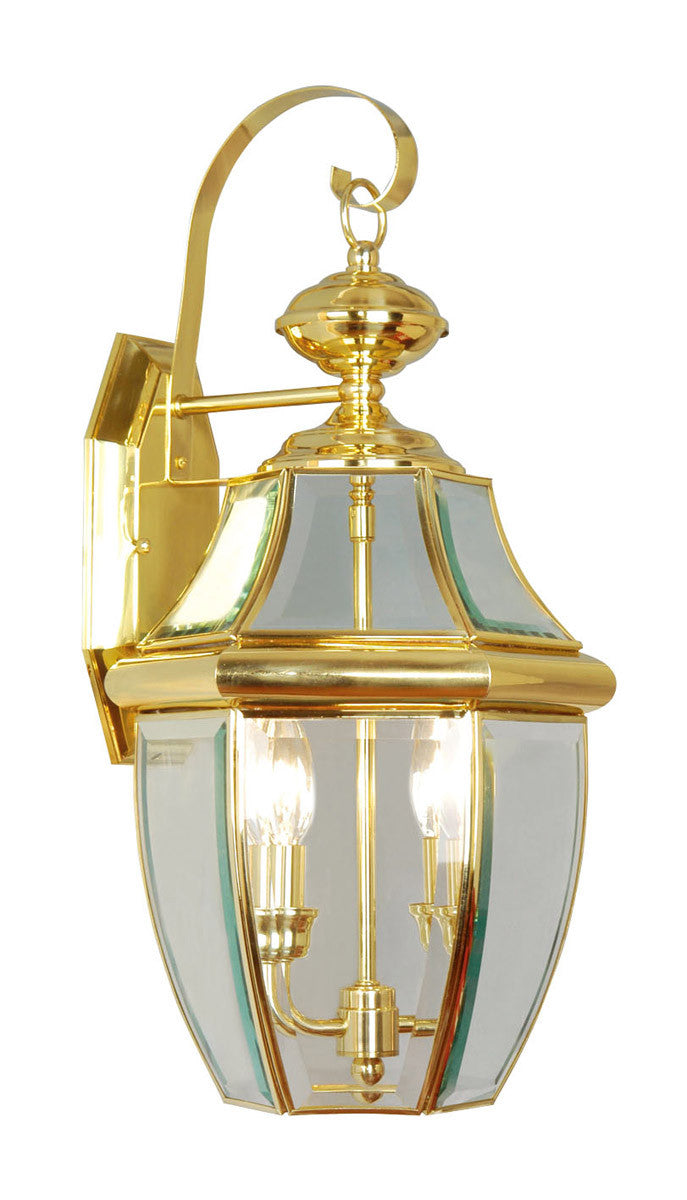 Livex Lighting Monterey Collection 2 Light PB Outdoor Wall Lantern in Polished Brass 2251-02