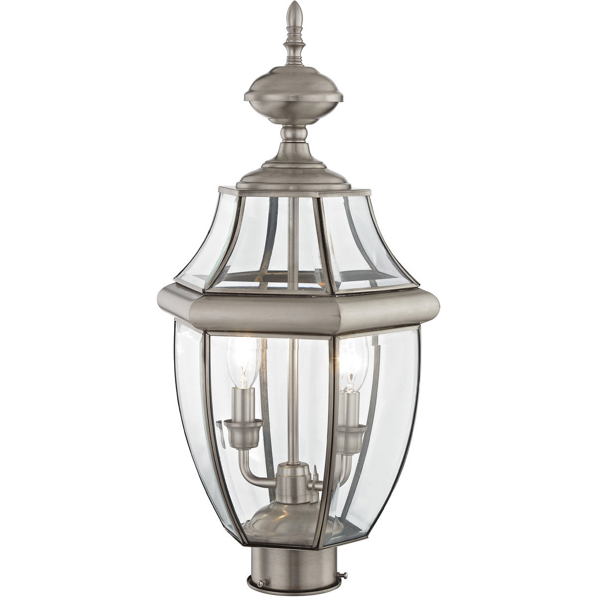 Livex Lighting Monterey Collection 2 Light BN Outdoor Post Lantern in Brushed Nickel 2254-91