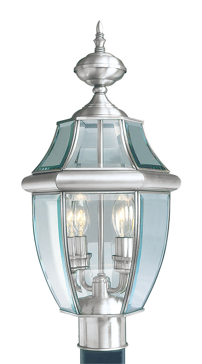 Livex Lighting Monterey Collection 2 Light BN Outdoor Post Lantern in Brushed Nickel 2254-91