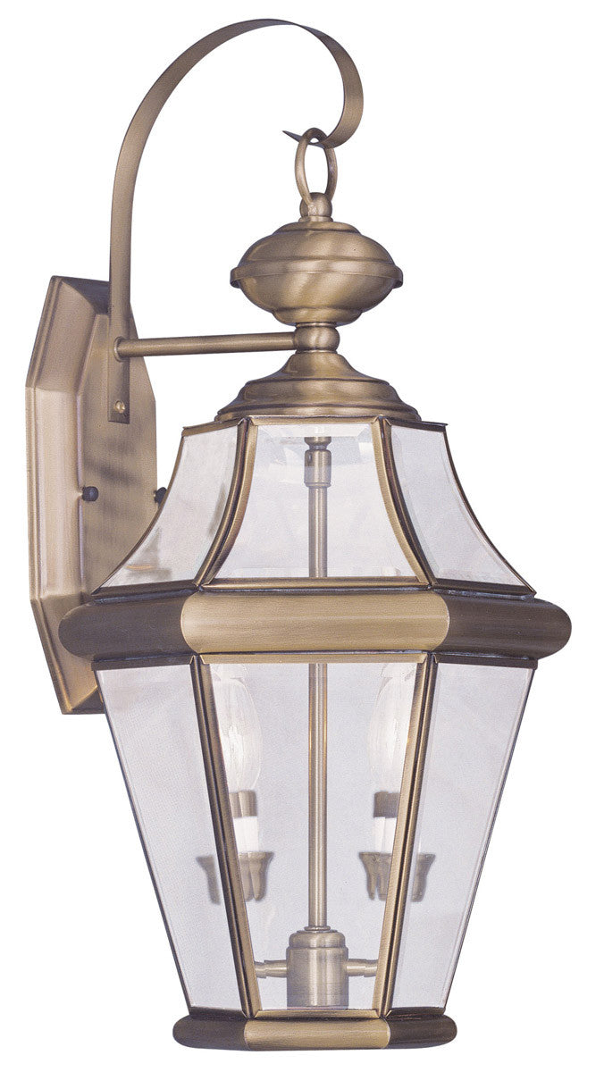 Livex Lighting Georgetown Collection 2 Light AB Outdoor Wall Lantern in Antique Brass 2261-01