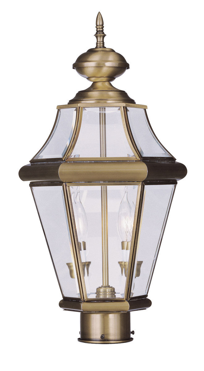 Livex Lighting Georgetown Collection 2 Light AB Outdoor Post Lantern in Antique Brass 2264-01