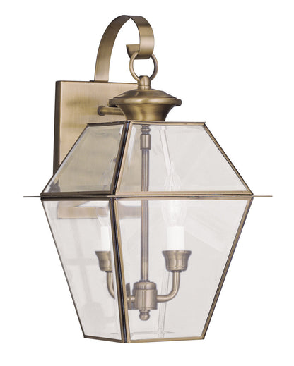 Livex Lighting Westover Collection 2 Light AB Outdoor Wall Lantern in Antique Brass 2281-01