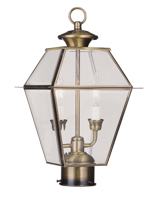 Livex Lighting Westover Collection 2 Light AB Outdoor Post Lantern in Antique Brass 2284-01