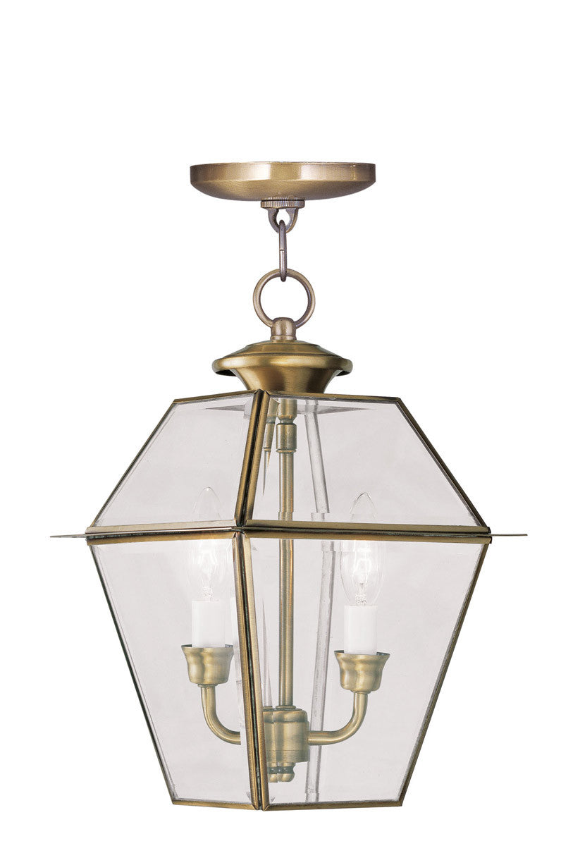 Livex Lighting Westover Collection 2 Light AB Outdoor Chain Lantern  in Antique Brass 2285-01