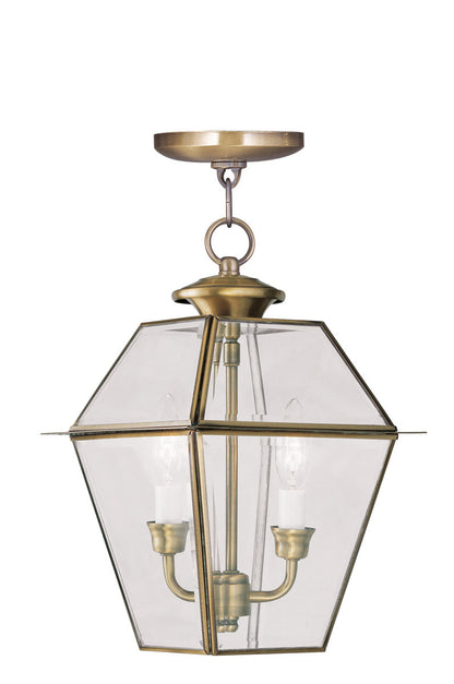 Livex Lighting Westover Collection 2 Light AB Outdoor Chain Lantern  in Antique Brass 2285-01