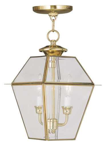 Livex Lighting Westover Collection 2 Light PB Outdoor Chain Lantern  in Polished Brass 2285-02