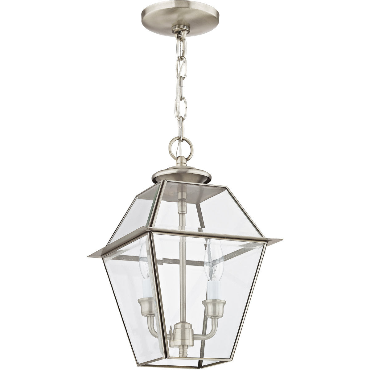 Livex Lighting Westover Collection 2 Light BN Outdoor Chain-Hang Lantern in Brushed Nickel 2285-91