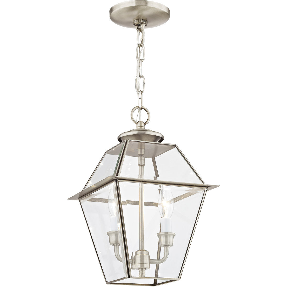 Livex Lighting Westover Collection 2 Light BN Outdoor Chain-Hang Lantern in Brushed Nickel 2285-91