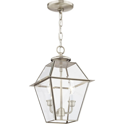 Livex Lighting Westover Collection 2 Light BN Outdoor Chain-Hang Lantern in Brushed Nickel 2285-91