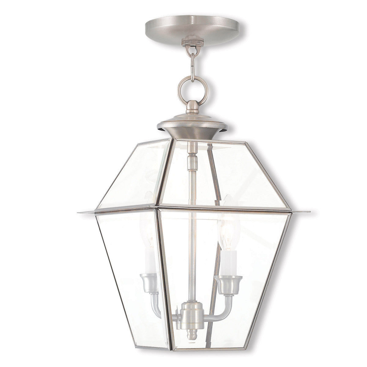 Livex Lighting Westover Collection 2 Light BN Outdoor Chain-Hang Lantern in Brushed Nickel 2285-91