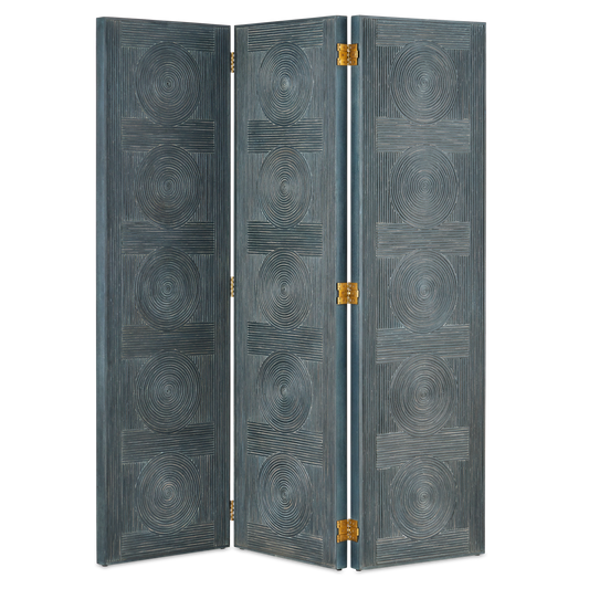 Currey & Co. 3-Panel Santos Vintage Navy Room Divider Screen 1000-0152