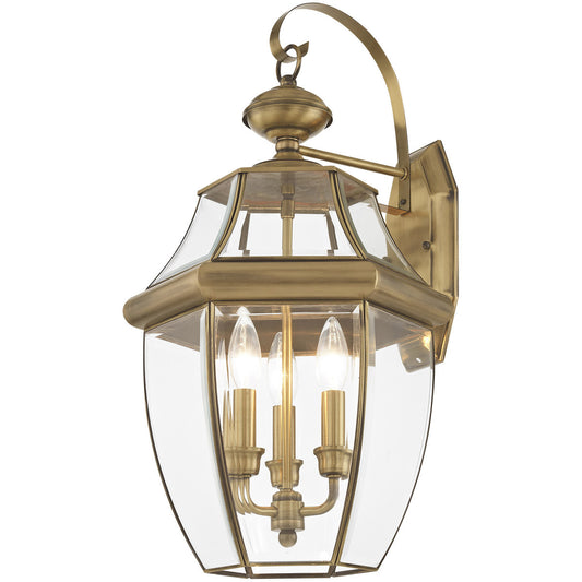 Livex Lighting Monterey Collection 3 Light AB Outdoor Wall Lantern in Antique Brass 2351-01