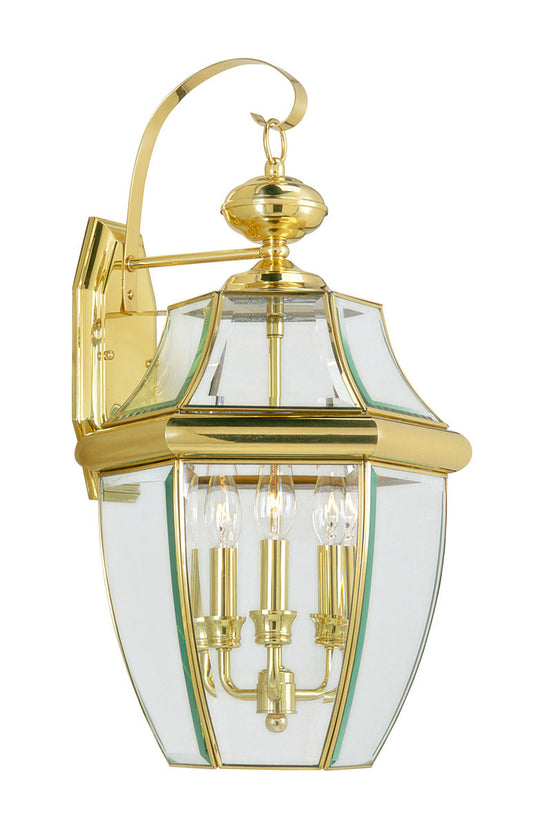 Livex Lighting Monterey Collection 3 Light PB Outdoor Wall Lantern in Polished Brass 2351-02