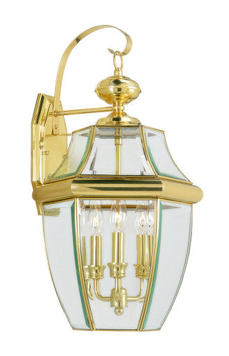 Livex Lighting Monterey Collection 3 Light PB Outdoor Wall Lantern in Polished Brass 2351-02