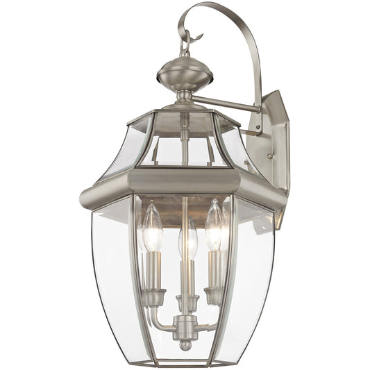 Livex Lighting Monterey Collection 3 Light BN Outdoor Wall Lantern in Brushed Nickel 2351-91