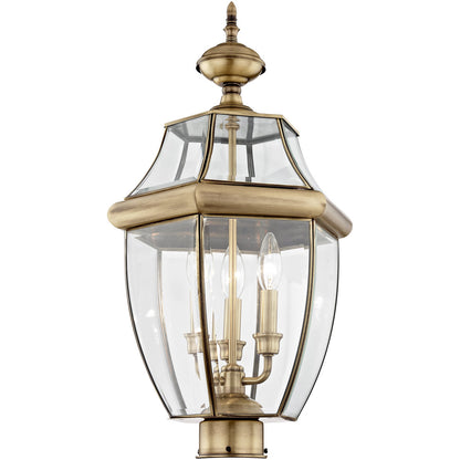 Livex Lighting Monterey Collection 3 Light AB Outdoor Post Lantern in Antique Brass 2354-01