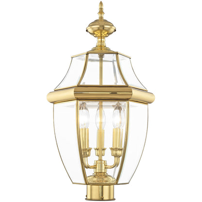 Livex Lighting Monterey Collection 3 Light PB Outdoor Post Lantern in Polished Brass 2354-02