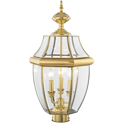 Livex Lighting Monterey Collection 3 Light PB Outdoor Post Lantern in Polished Brass 2354-02