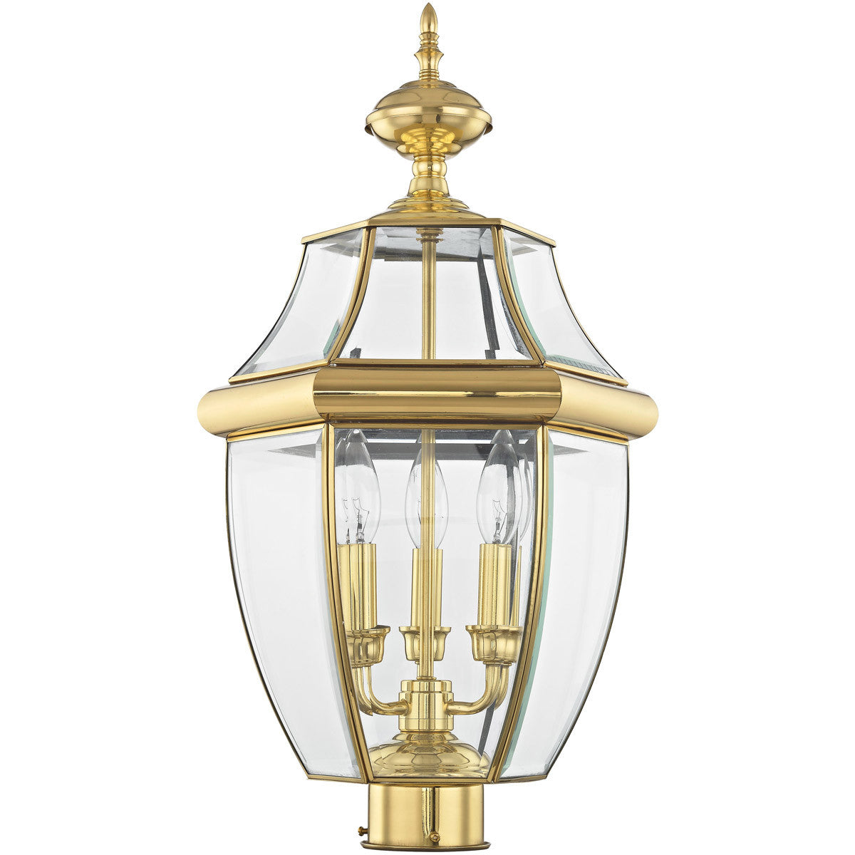 Livex Lighting Monterey Collection 3 Light PB Outdoor Post Lantern in Polished Brass 2354-02