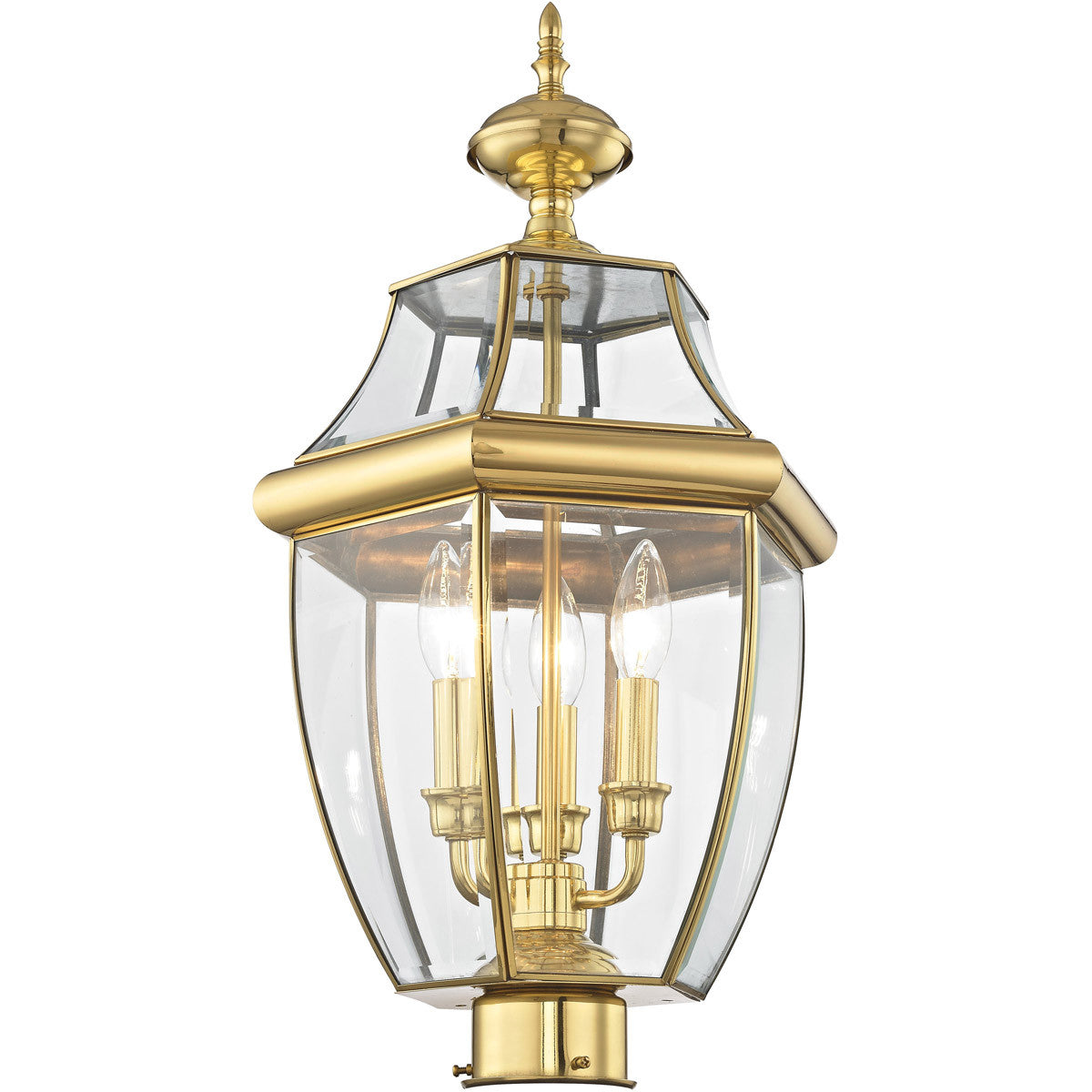 Livex Lighting Monterey Collection 3 Light PB Outdoor Post Lantern in Polished Brass 2354-02