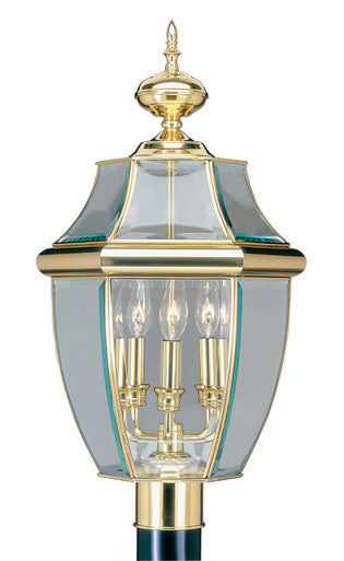 Livex Lighting Monterey Collection 3 Light PB Outdoor Post Lantern in Polished Brass 2354-02