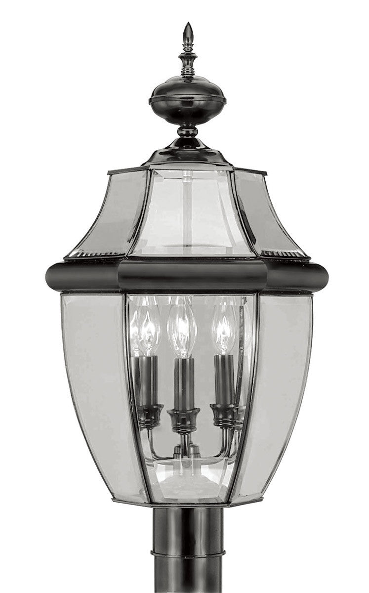 Livex Lighting Monterey Collection 3 Light Black Outdoor Post Lantern in Black 2354-04