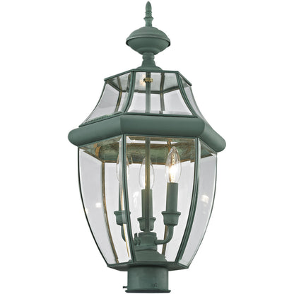 Livex Lighting Monterey Collection 3 Light Verdigris Outdoor Post Lantern in Verdigris 2354-06