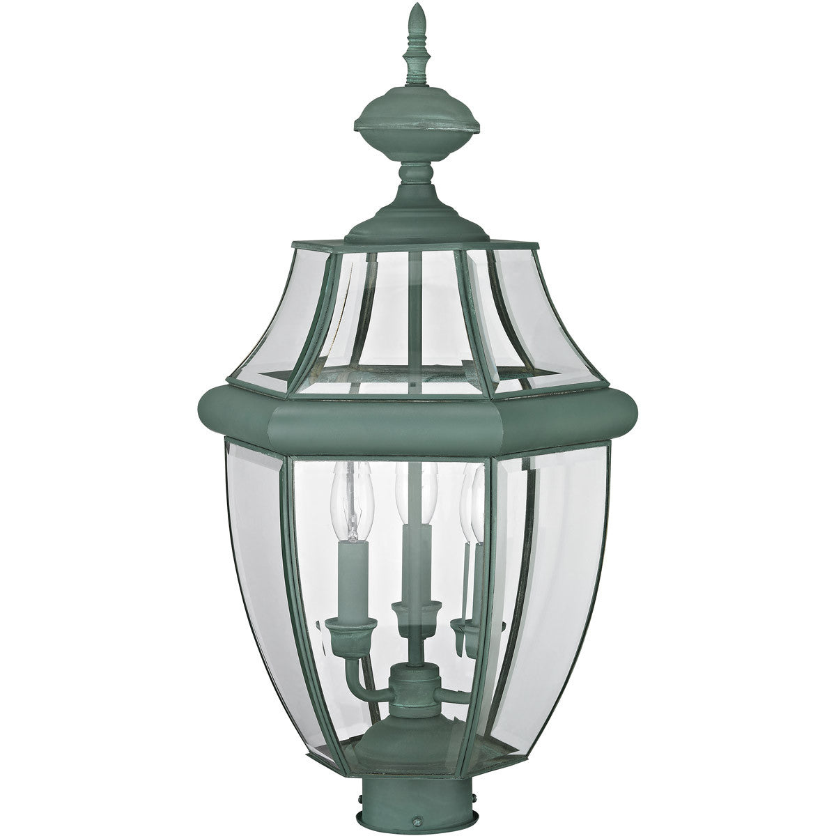 Livex Lighting Monterey Collection 3 Light Verdigris Outdoor Post Lantern in Verdigris 2354-06