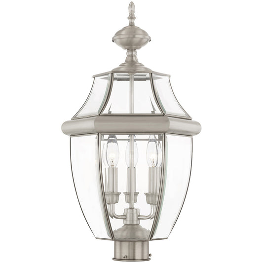 Livex Lighting Monterey Collection 3 Light BN Outdoor Post Lantern in Brushed Nickel 2354-91