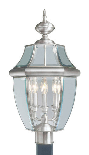 Livex Lighting Monterey Collection 3 Light BN Outdoor Post Lantern in Brushed Nickel 2354-91