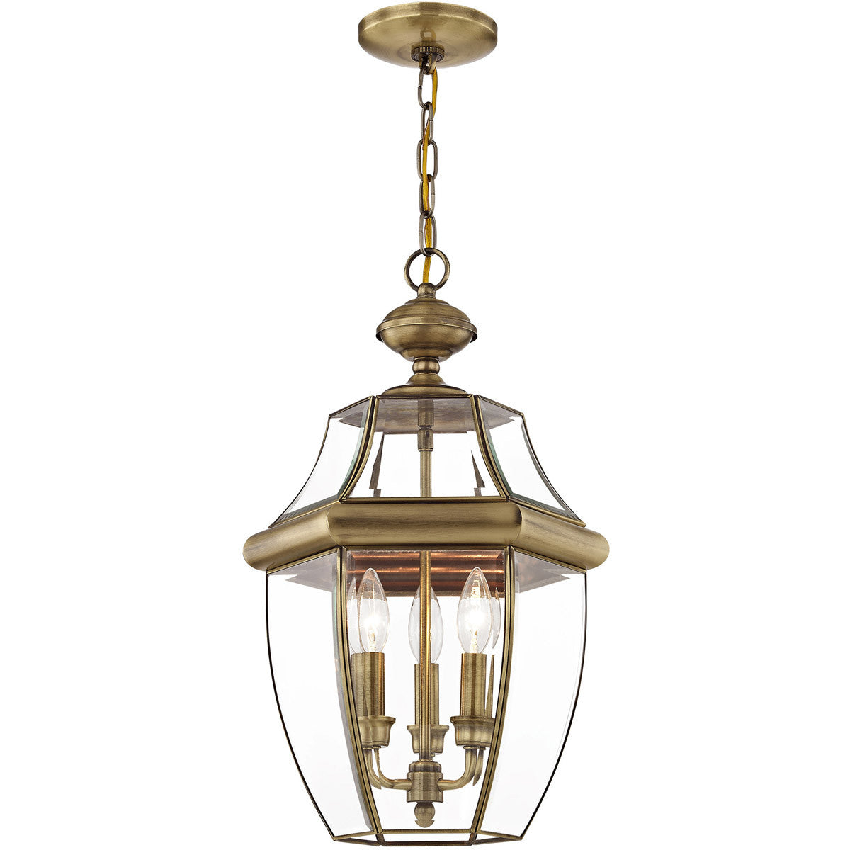 Livex Lighting Monterey Collection 3 Light AB Outdoor Chain Lantern  in Antique Brass 2355-01