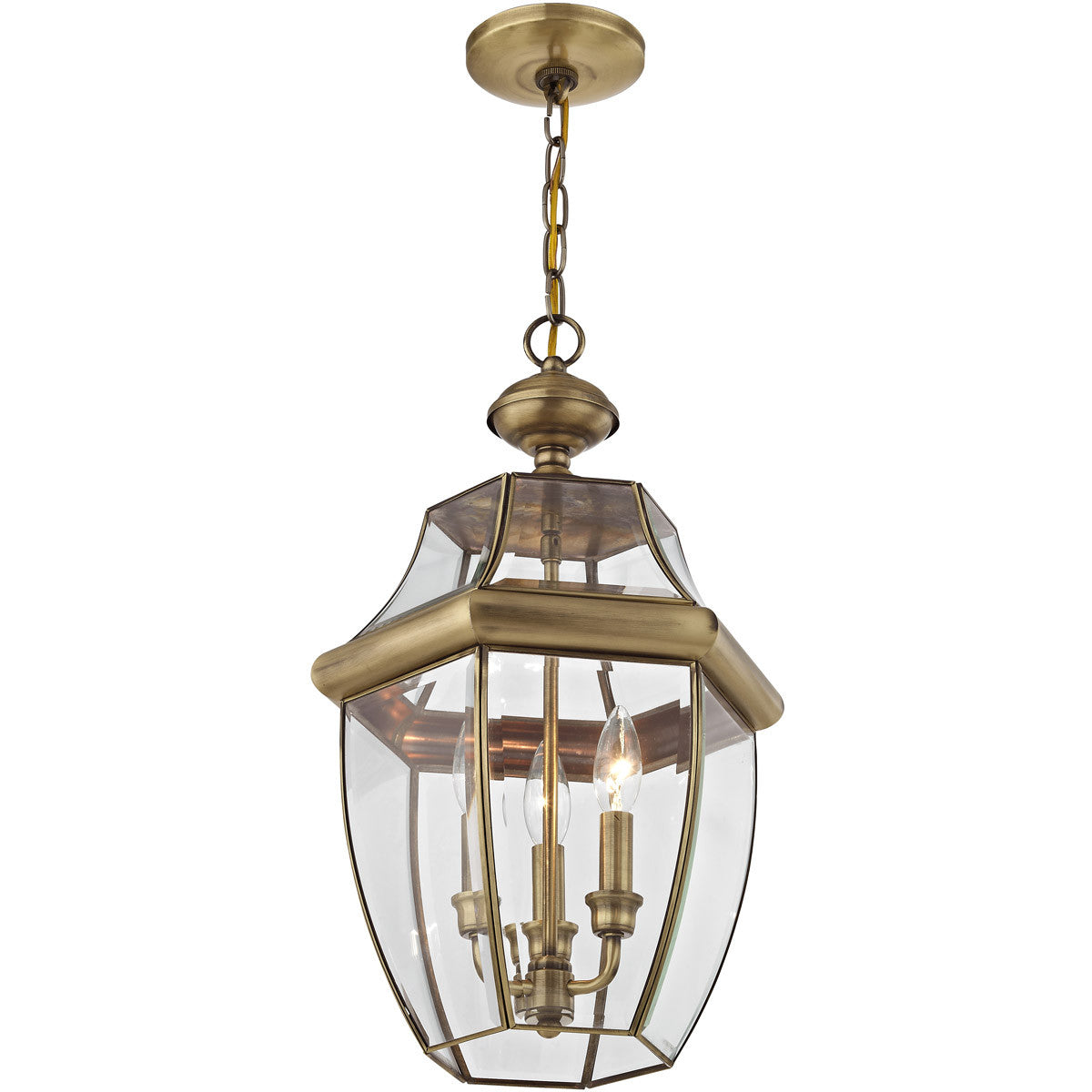 Livex Lighting Monterey Collection 3 Light AB Outdoor Chain Lantern  in Antique Brass 2355-01