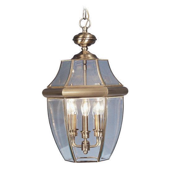 Livex Lighting Monterey Collection 3 Light AB Outdoor Chain Lantern  in Antique Brass 2355-01