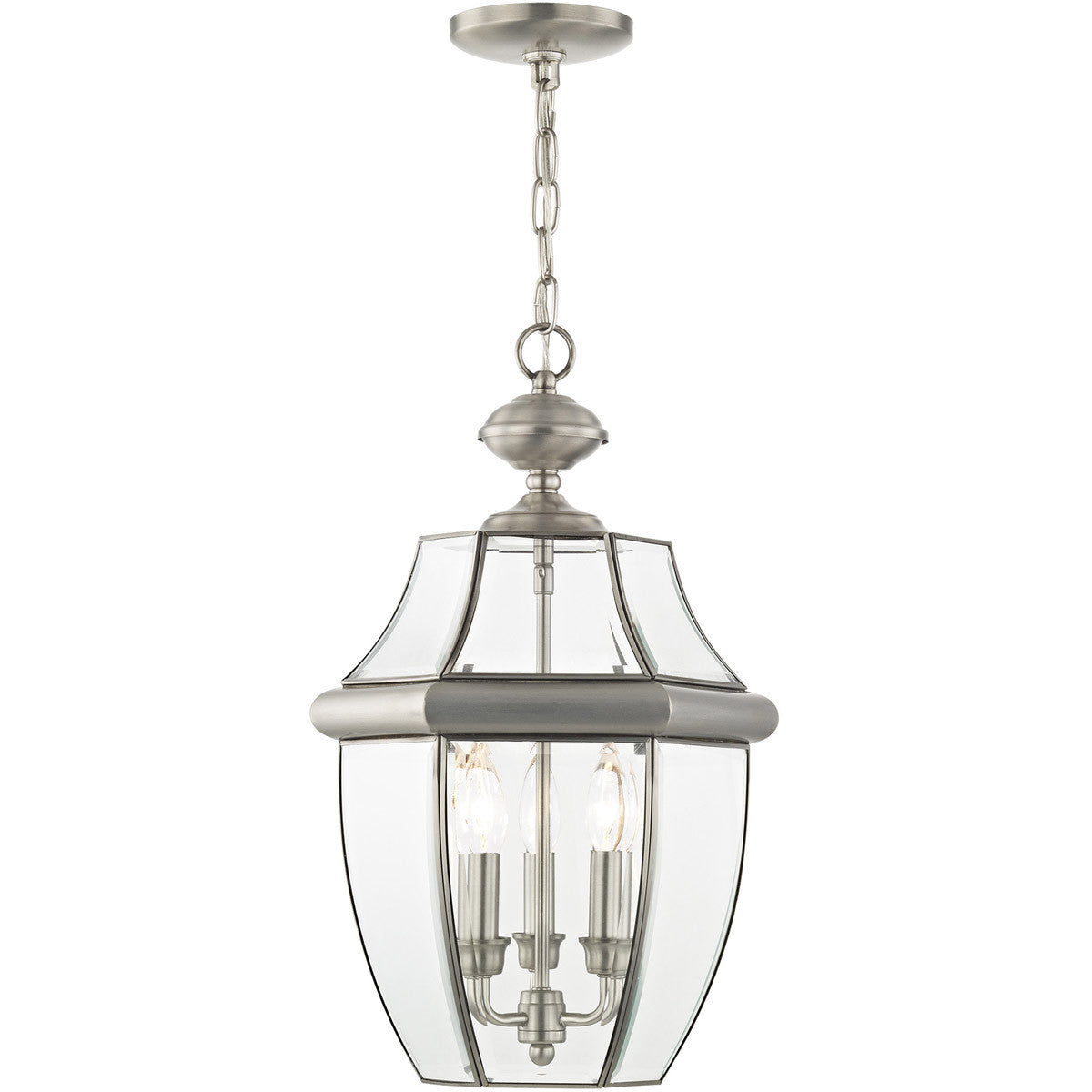 Livex Lighting Monterey Collection 3 Light BN Outdoor Chain Lantern  in Brushed Nickel 2355-91