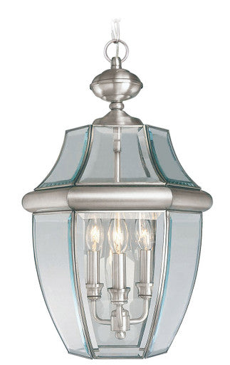 Livex Lighting Monterey Collection 3 Light BN Outdoor Chain Lantern  in Brushed Nickel 2355-91