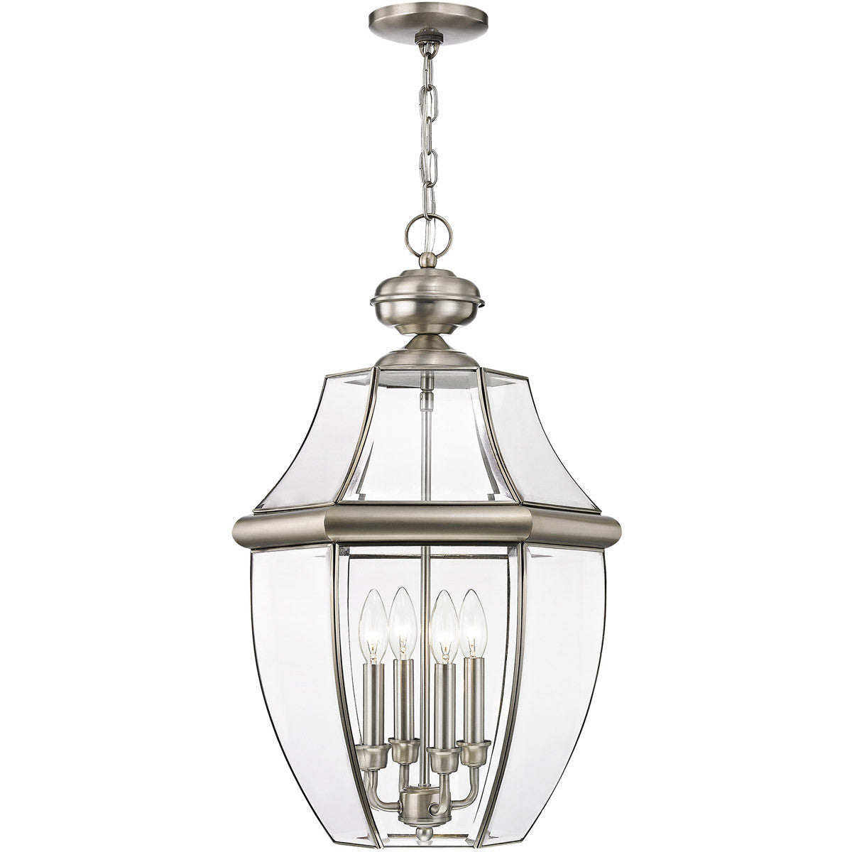 Livex Lighting Monterey Collection 4 Light BN Outdoor Chain Lantern  in Brushed Nickel 2357-91