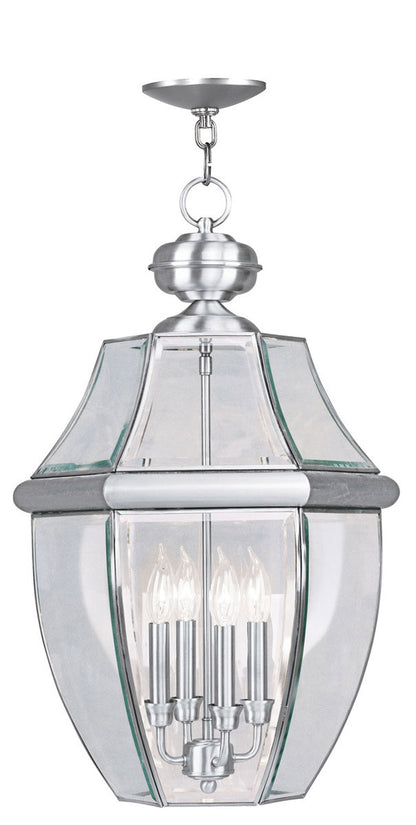 Livex Lighting Monterey Collection 4 Light BN Outdoor Chain Lantern  in Brushed Nickel 2357-91