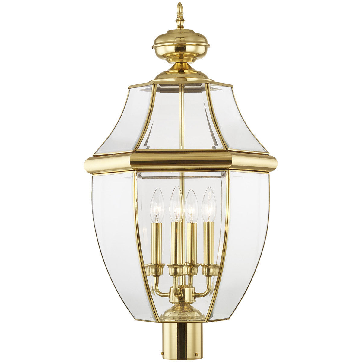 Livex Lighting Monterey Collection 4 Light PB Outdoor Post Lantern in Polished Brass 2358-02