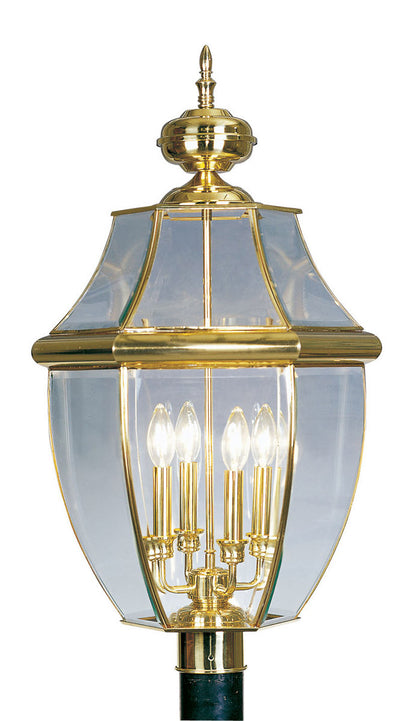 Livex Lighting Monterey Collection 4 Light PB Outdoor Post Lantern in Polished Brass 2358-02