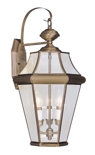 Livex Lighting Georgetown Collection 3 Light AB Outdoor Wall Lantern in Antique Brass 2361-01