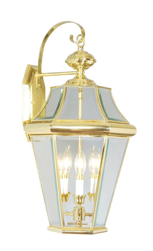 Livex Lighting Georgetown Collection 3 Light PB Outdoor Wall Lantern in Polished Brass 2361-02