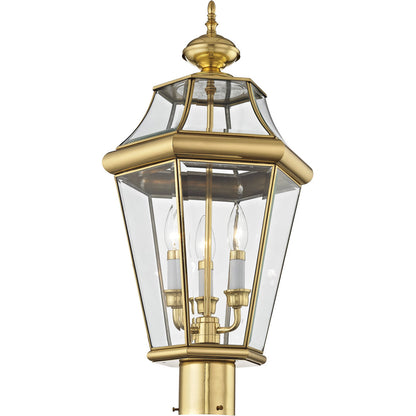 Livex Lighting Georgetown Collection 3 Light PB Outdoor Post Lantern in Polished Brass 2364-02