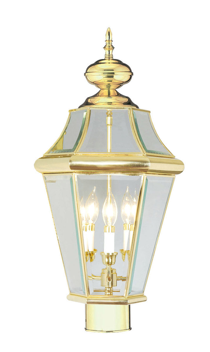 Livex Lighting Georgetown Collection 3 Light PB Outdoor Post Lantern in Polished Brass 2364-02