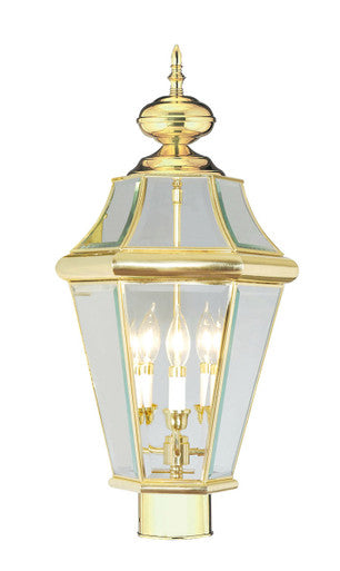 Livex Lighting Georgetown Collection 3 Light PB Outdoor Post Lantern in Polished Brass 2364-02